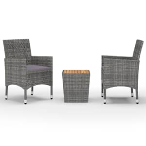 3dílný bistro set polyratan a akáciové dřevo šedý - obrázek 2