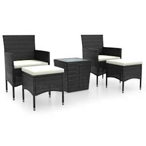 5dílný zahradní bistro set polyratan a tvrzené sklo černý - obrázek 2