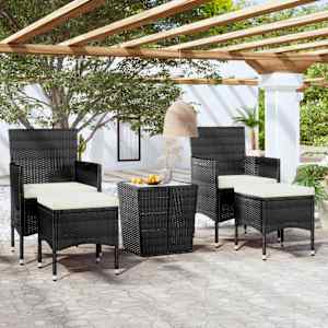 5dílný zahradní bistro set polyratan a tvrzené sklo černý - obrázek 1