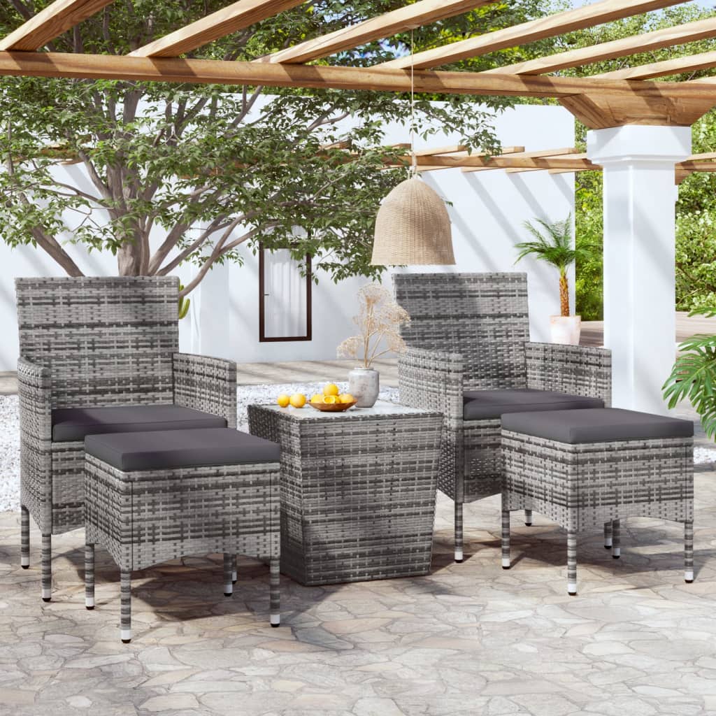 vidaXL 5-tlg. Garten-Bistro-Set Poly Rattan und Hartglas Grau