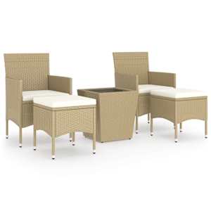 5dílný zahradní bistro set polyratan a tvrzené sklo béžový - obrázek 2