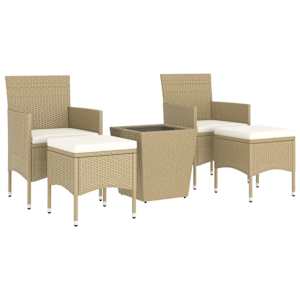 5dílný zahradní bistro set polyratan a tvrzené sklo béžový - obrázek 3