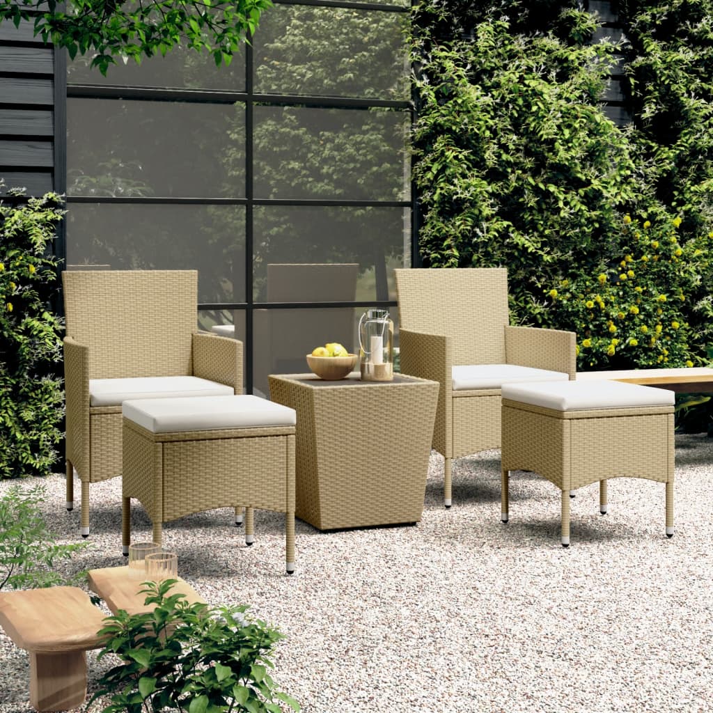 5-tlg. Garten-Bistro-Set Poly Rattan und Hartglas Beige