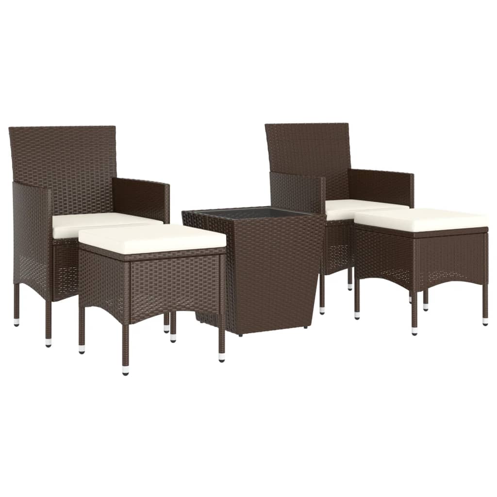 vidaXL 5-delige Bistroset poly rattan en gehard glas bruin afbeelding