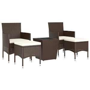 5dílný zahradní bistro set polyratan a tvrzené sklo hnědý - obrázek 3