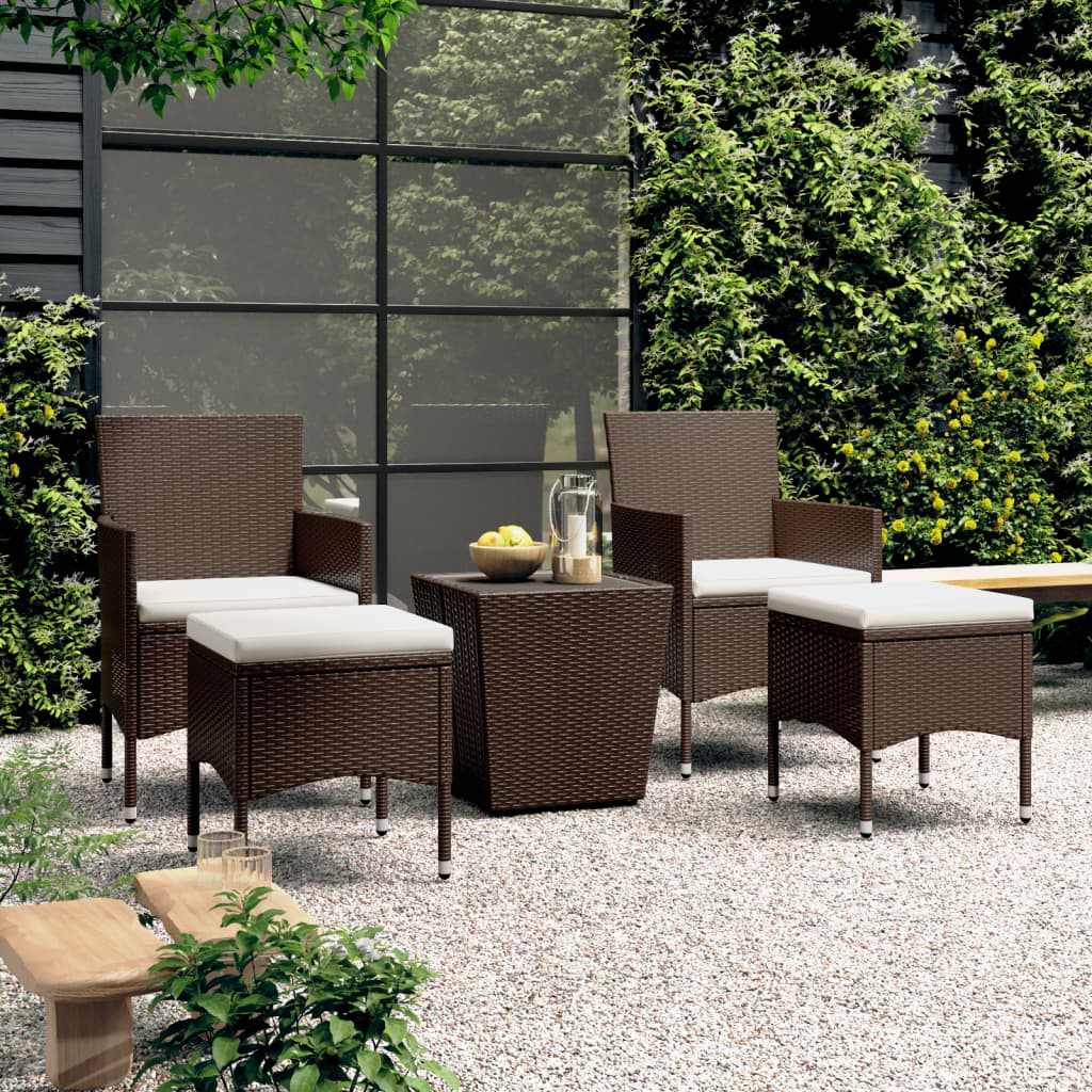 vidaXL 5-tlg. Bistro-Set Poly-Rattan und Hartglas Braun