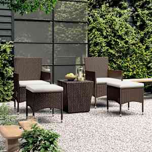 Vrtna bistro garnitura 5-delna poli ratan in steklo rjava