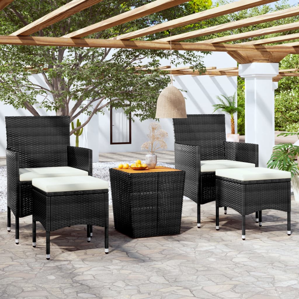 5-tlg. Garten-Bistro-Set Poly Rattan Massivholz Akazie Schwarz