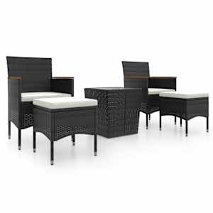 5dílný zahradní bistro set polyratan a tvrzené sklo černý - obrázek 2