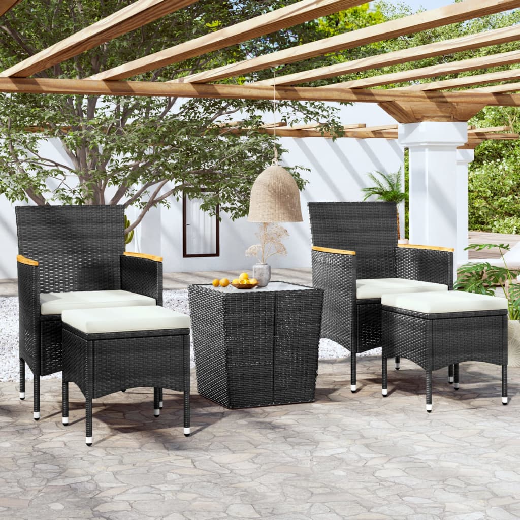vidaXL Set mobilier bistro grădină 5 piese negru poliratan și sticlă
