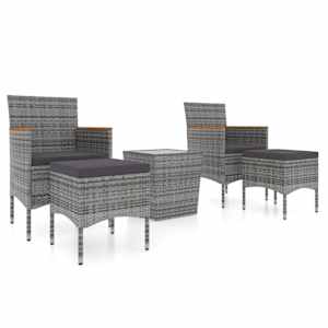 vidaXL 5-osaline aia bistrookomplekt pol&uuml;rotang, karastatud klaas hall