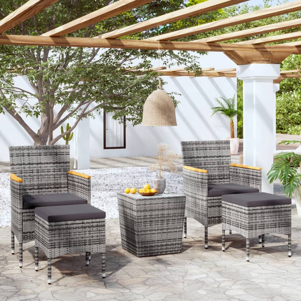 5-tlg. Garten-Bistro-Set Poly Rattan und Hartglas Grau