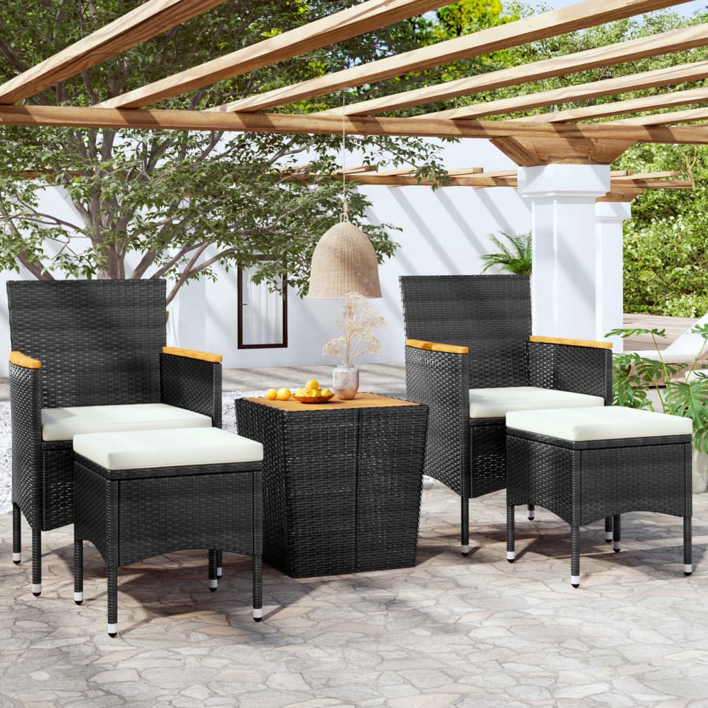 vidaXL 5-tlg. Garten-Bistro-Set Poly Rattan Massivholz Akazie Schwarz