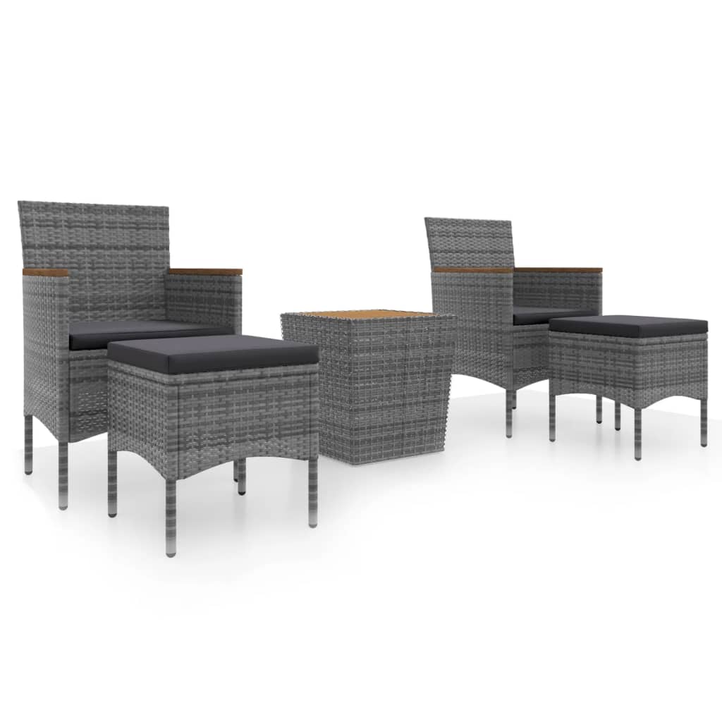 vidaXL 5dílný zahradní bistro set polyratan a masivní akácie šedý