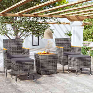 Vrtna bistro garnitura 5-delna poli ratan in akacijev les siva