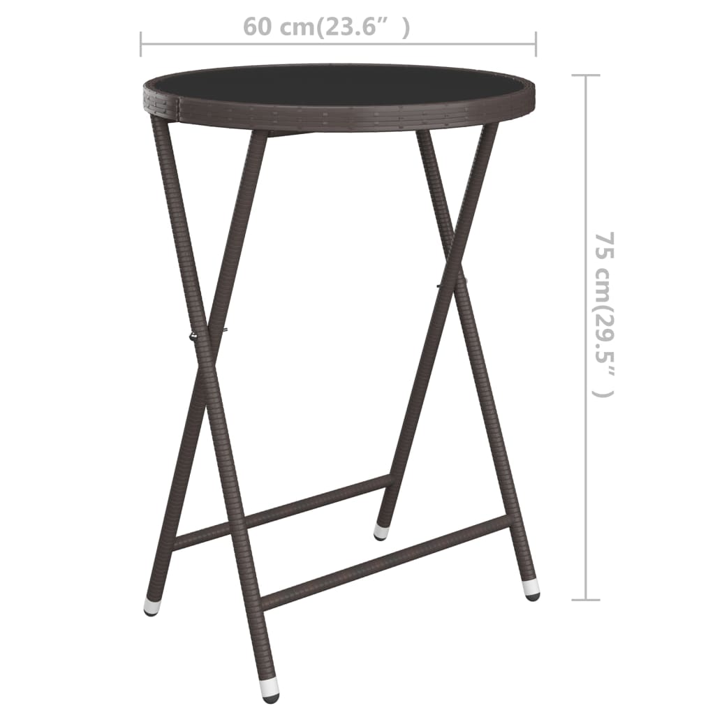 Vrtna bistro garnitura 3-delna poli ratan in steklo rjava - slika 13