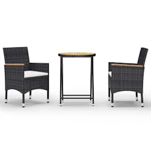 3dílný zahradní bistro set polyratan a akáciové dřevo černý - obrázek 2