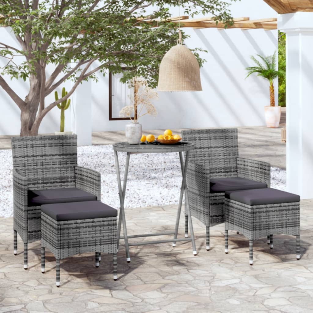 vidaXL 5-tlg. Garten-Bistro-Set Poly Rattan und Hartglas Grau