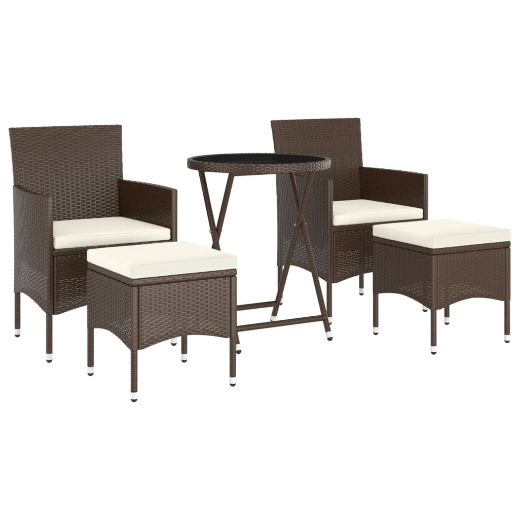 Thumbnail - vidaXL 5-tlg. Bistro-Set Poly-Rattan und Hartglas Braun