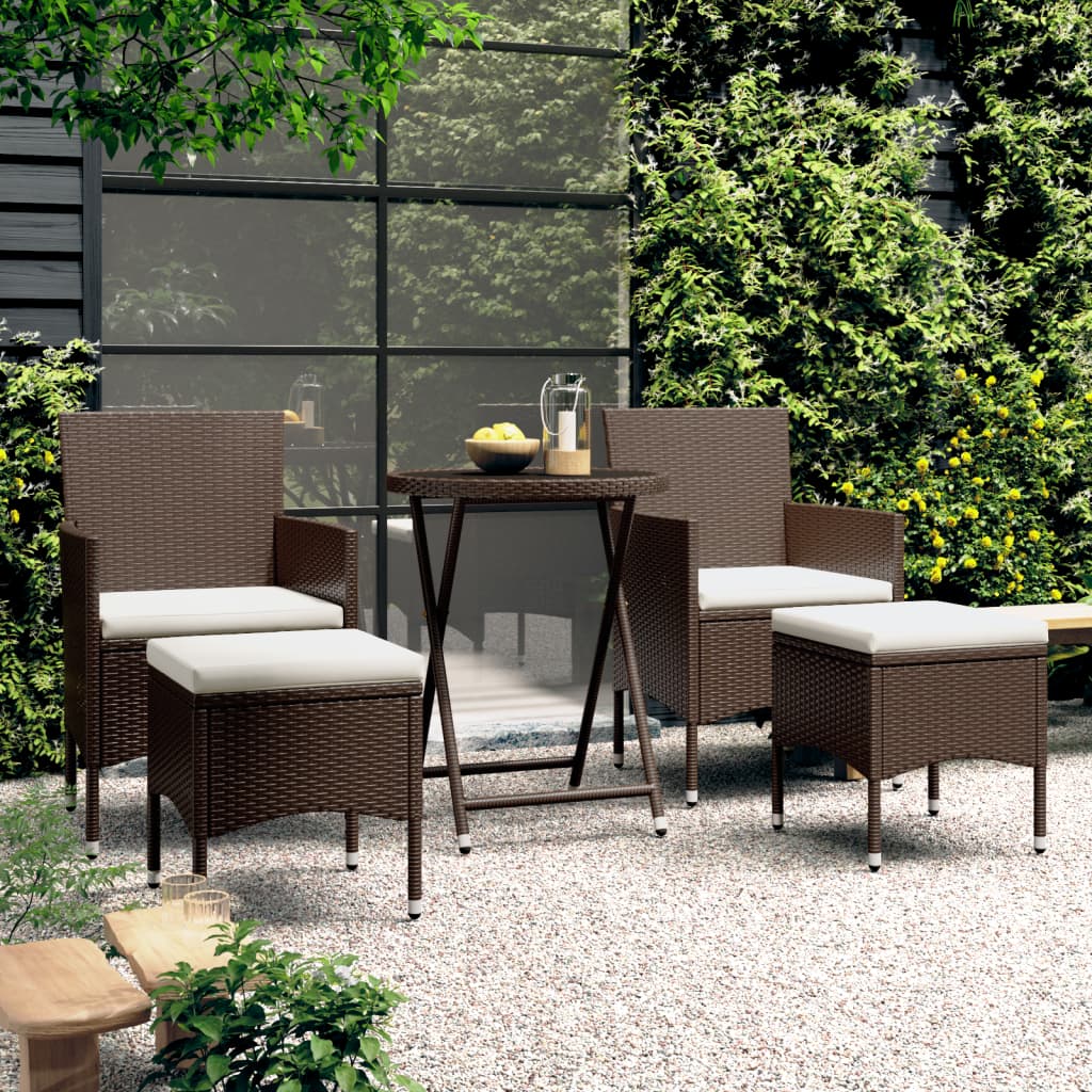 vidaXL 5-tlg. Bistro-Set Poly-Rattan und Hartglas Braun