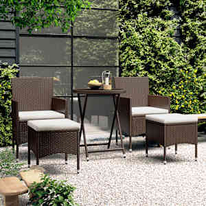 Vrtna bistro garnitura 5-delna poli ratan in steklo rjava