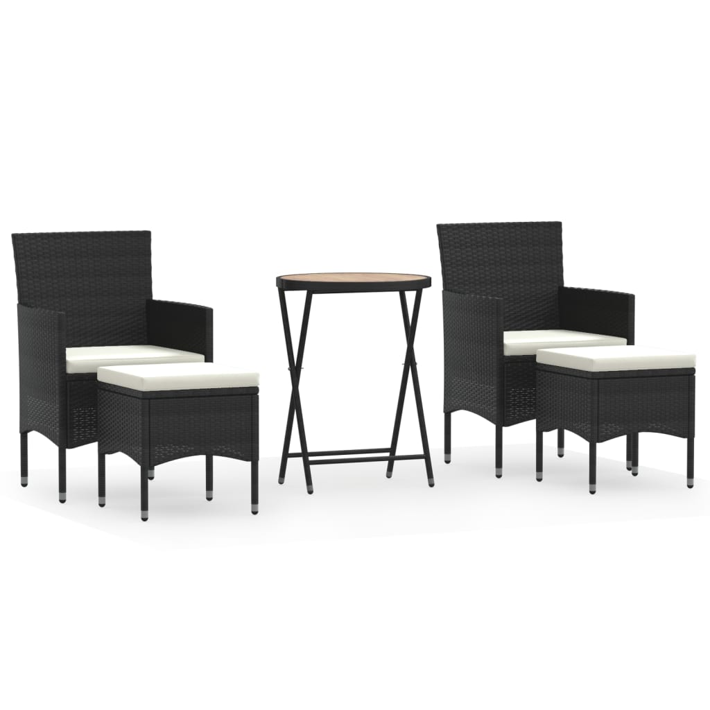 Set mobilier grădină, 5 piese, negru, poliratan și lemn acacia