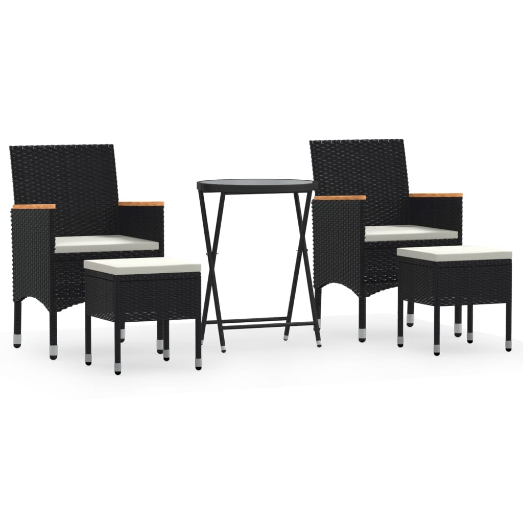 Thumbnail - vidaXL 5-tlg. Garten-Bistro-Set Poly Rattan und Hartglas Schwarz
