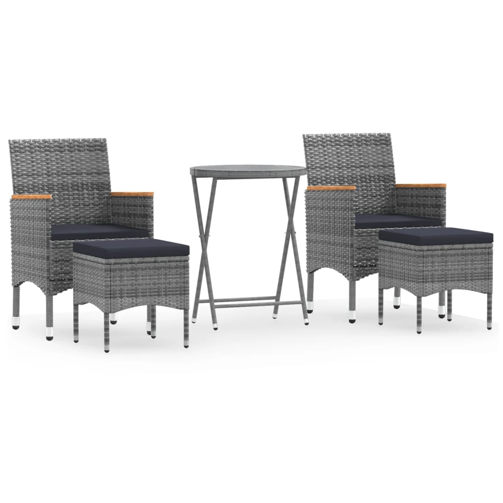 Thumbnail - vidaXL 5-tlg. Garten-Bistro-Set Poly Rattan und Hartglas Grau