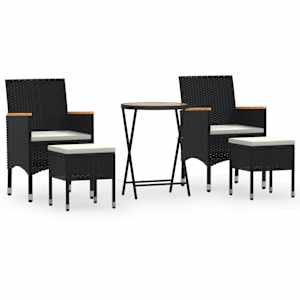 5dílný zahradní bistro set polyratan a masivní akácie černý - obrázek 2