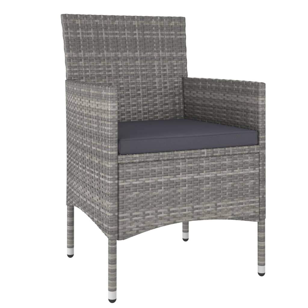

vidaXL 3-delige Tuinset poly rattan en gehard glas grijs