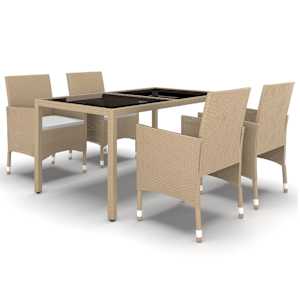 Vrtna jedilna garnitura 5-delna poli ratan in steklo bež - slika 2