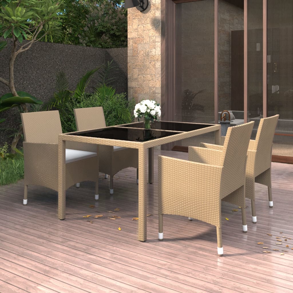 vidaXL 5-tlg. Garten-Essgruppe Poly Rattan und Hartglas Beige