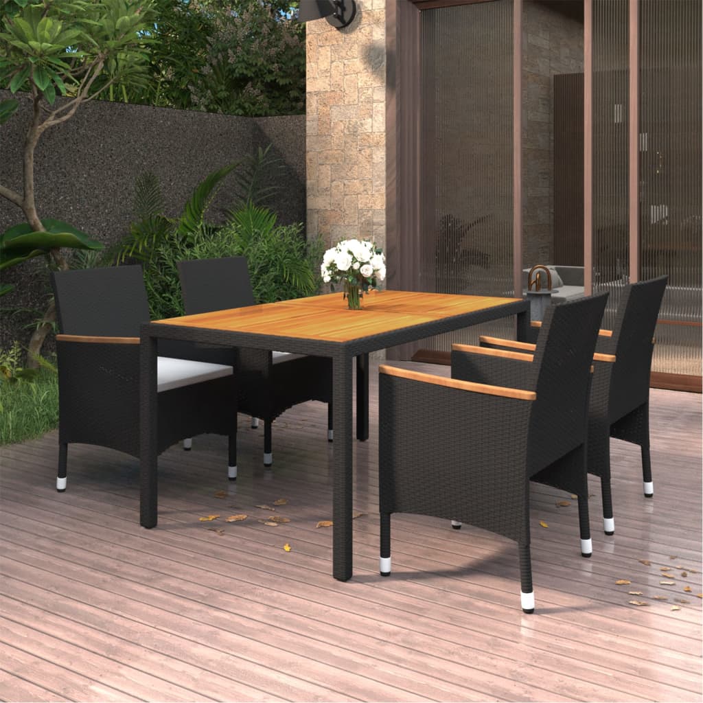 TopSellers-Garden Dining Set - Black Poly Rattan 5 Piece Outdoor Comfort