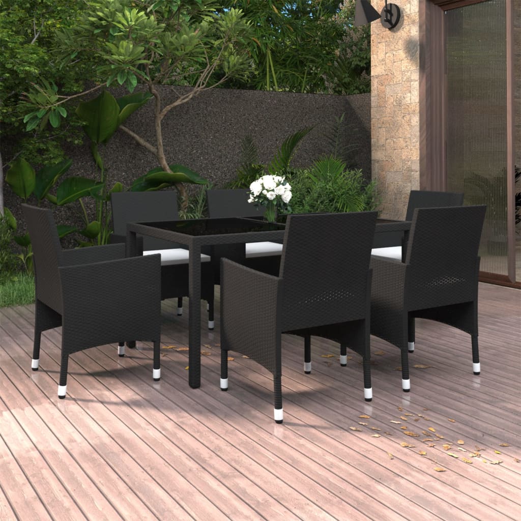 Vidaxl Set Mobilier Gradina, 5 Piese, Negru, Poliratan/sticla Tratata