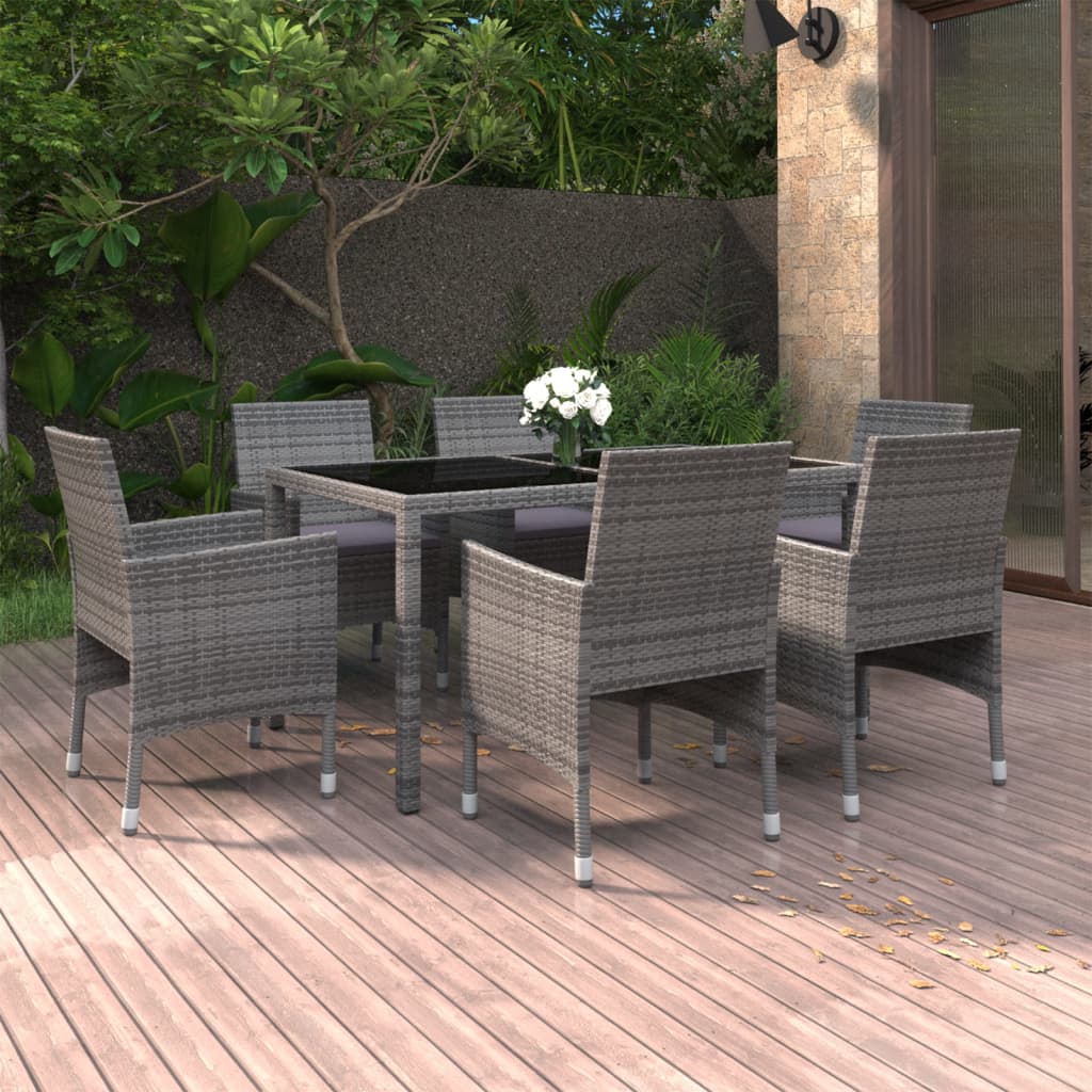 Mobilier à dîner jardin 7 pcs Résine tressée verre trempé Gris