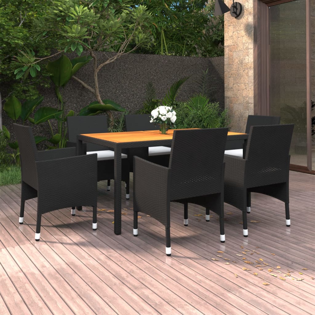 TopSellers-Garden Dining Set - Black Poly Rattan 7 Piece Outdoor Comfort