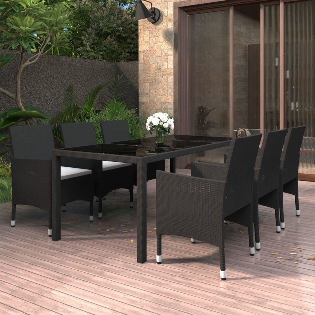 TopSellers-Garden Dining Set - Black Poly Rattan 7 Piece Outdoor Comfort