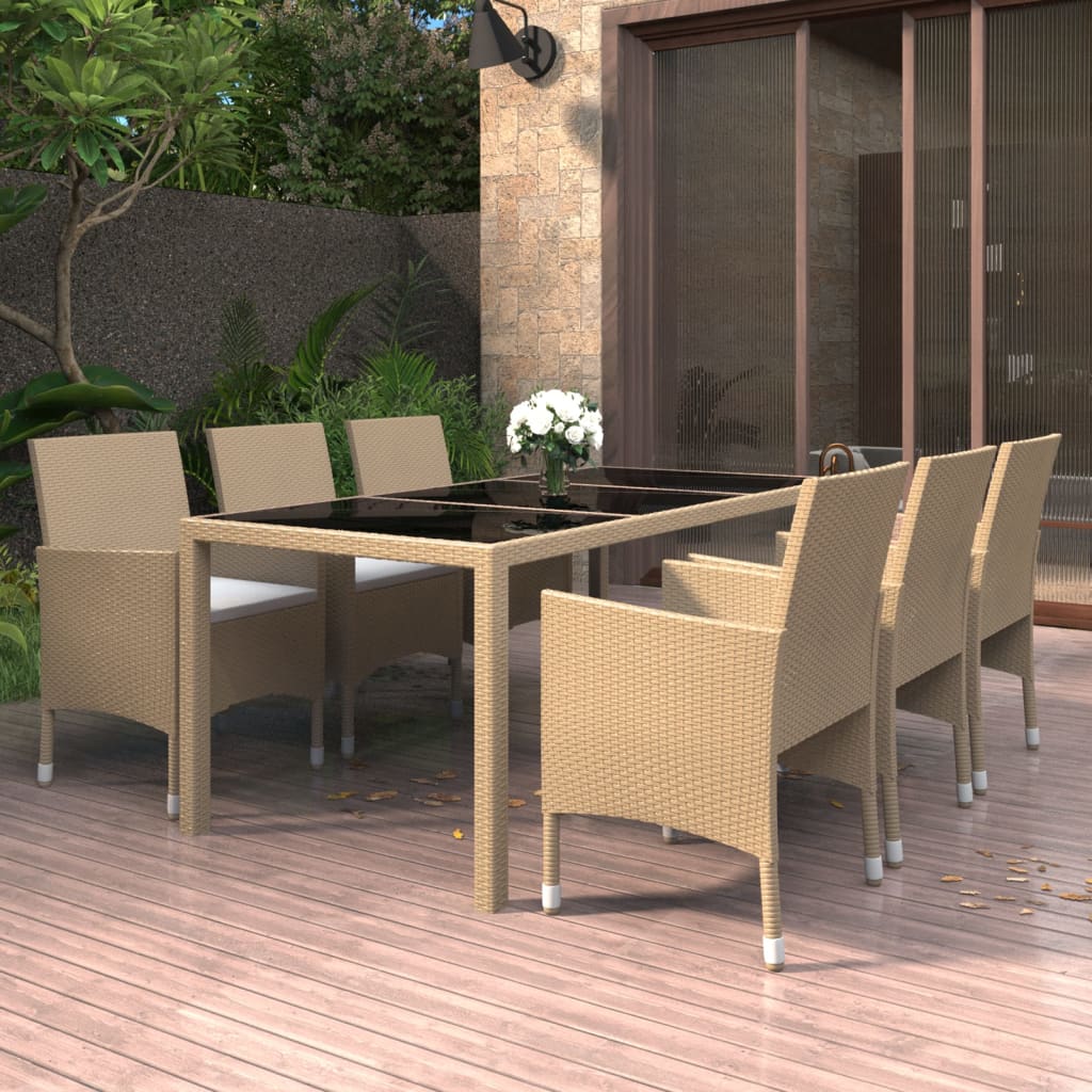 TopSellers-Garden Dining Set - Beige Poly Rattan 7 Piece Outdoor Comfort