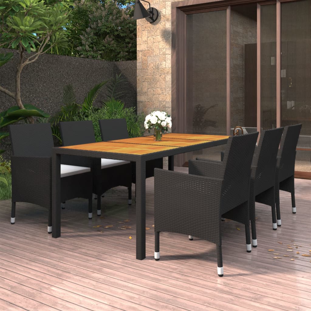 TopSellers-Garden Dining Set - Black Poly Rattan 7 Piece Outdoor Comfort