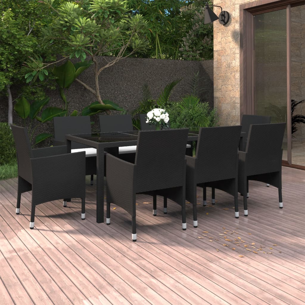 TopSellers-Garden Dining Set - 9 Piece Black Poly Rattan Outdoor Comfort