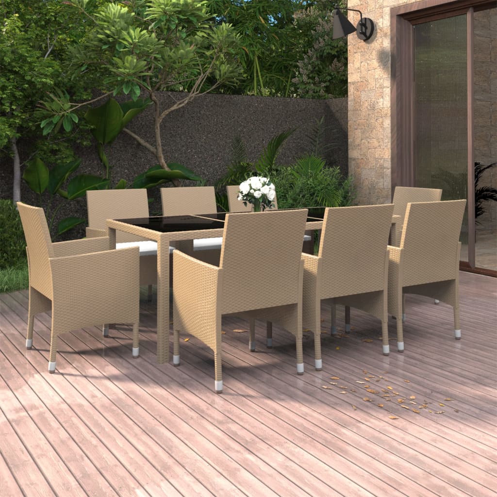 TopSellers-Garden Dining Set - Beige Poly Rattan 9 Piece for Outdoor Comfort