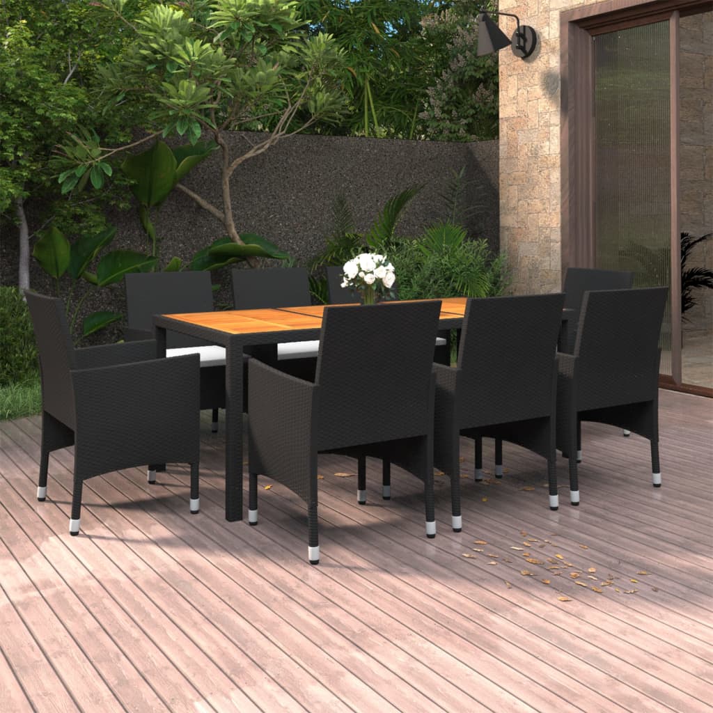 TopSellers-Garden Dining Set - Black Poly Rattan 9 Piece Outdoor Comfort