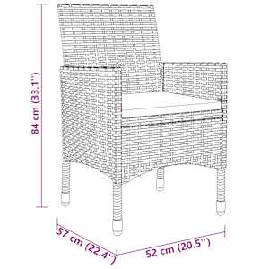 Vrtna jedilna garnitura 3-delna poli ratan črna - slika 8