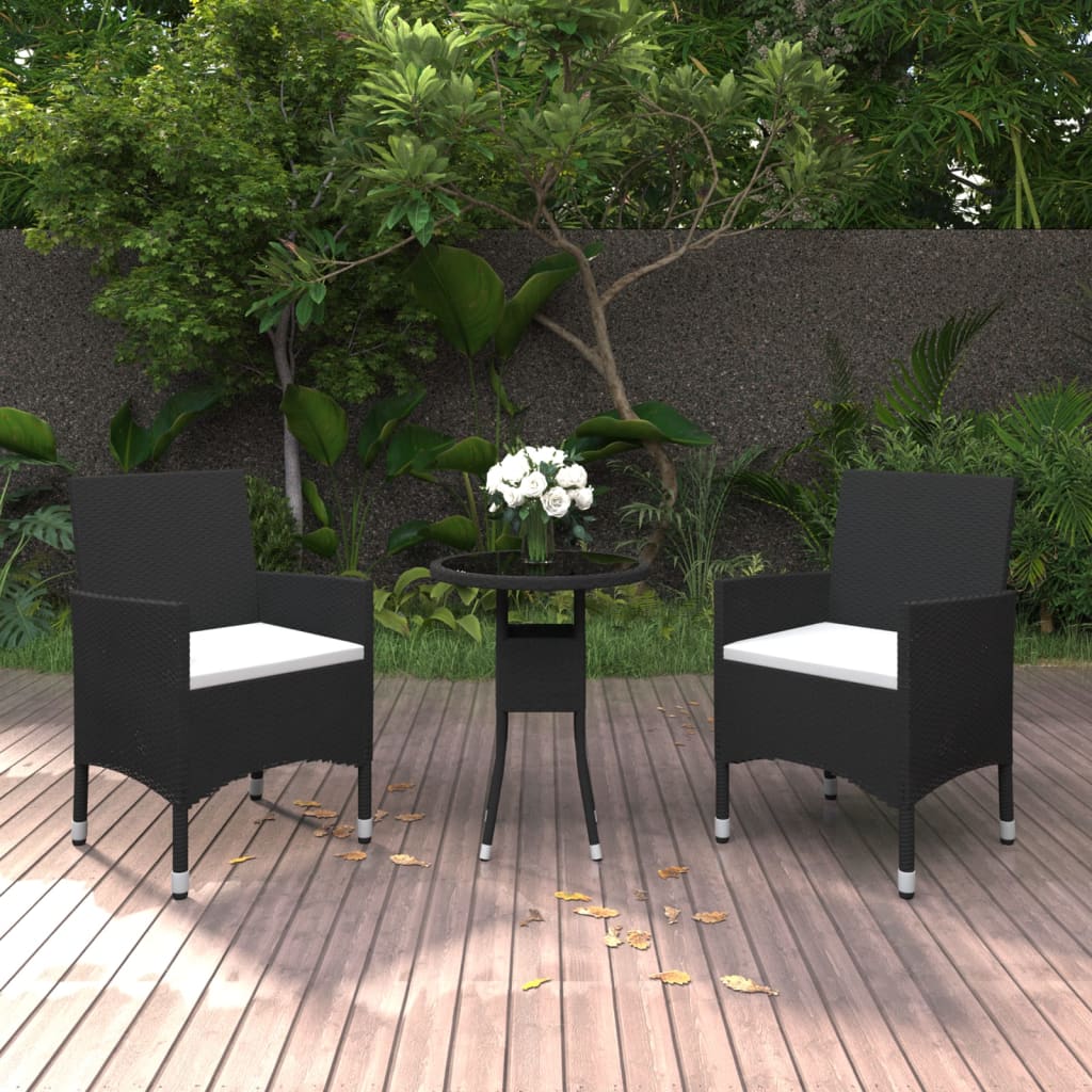 vidaXL 3-tlg. Garten-Essgruppe Poly Rattan Schwarz