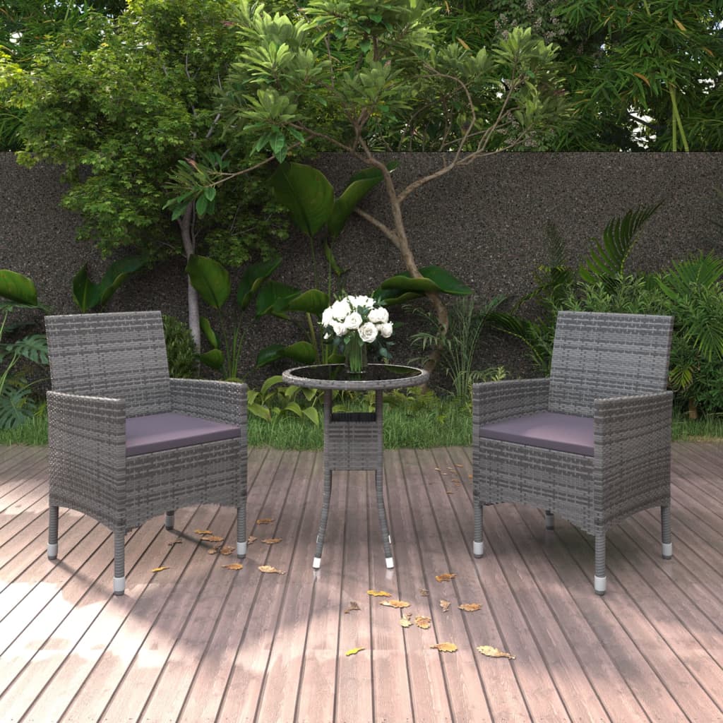 vidaXL 3-tlg. Garten-Essgruppe Poly Rattan Grau