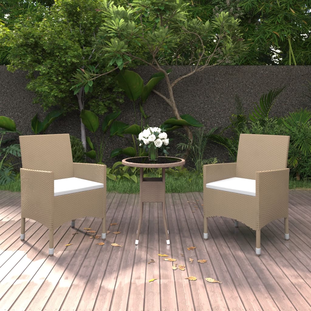 vidaXL 3-tlg. Garten-Essgruppe Poly Rattan Beige