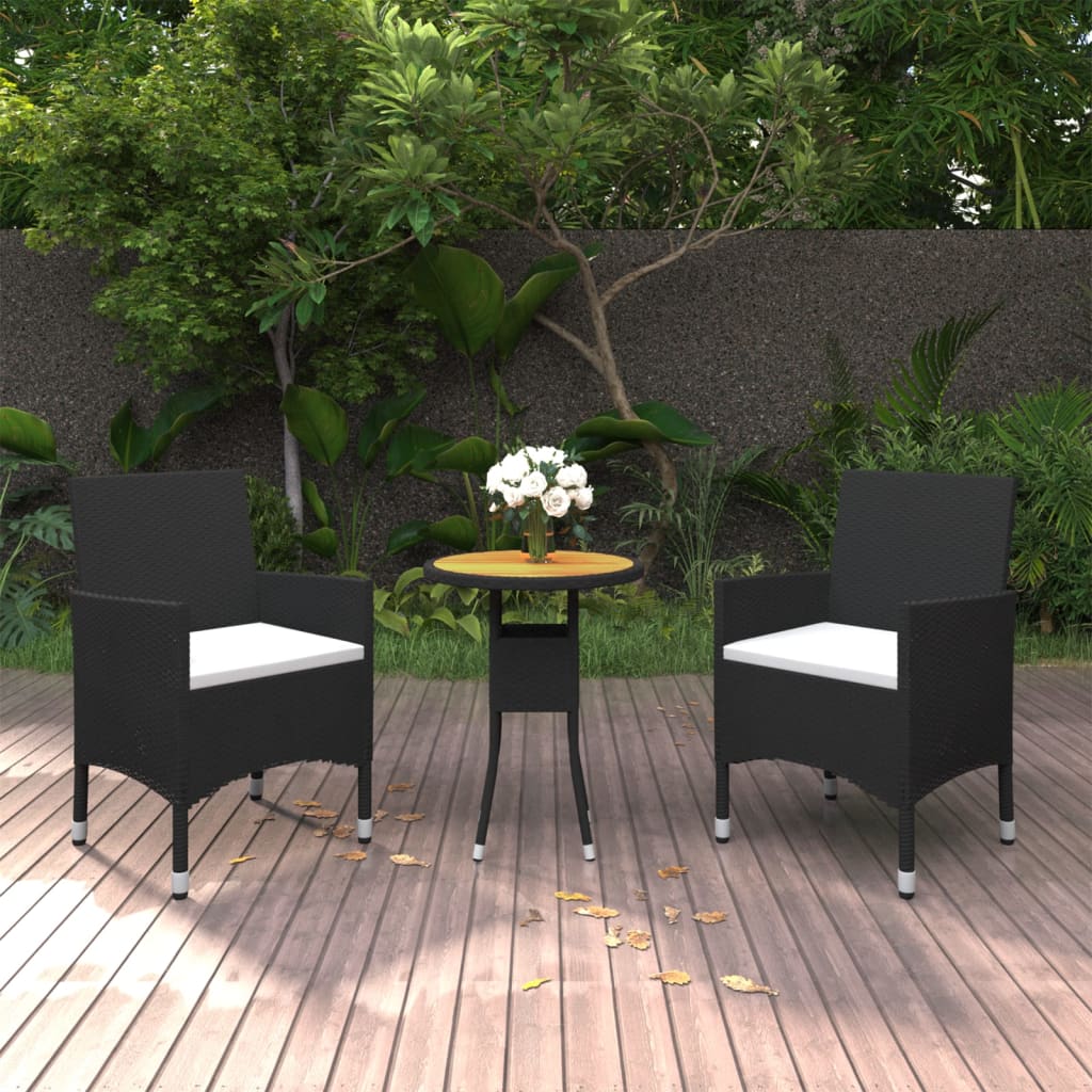 3-tlg. Garten-Essgruppe Poly Rattan Schwarz