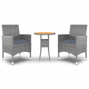 Vrtna jedilna garnitura 3-delna poli ratan siva - slika 2