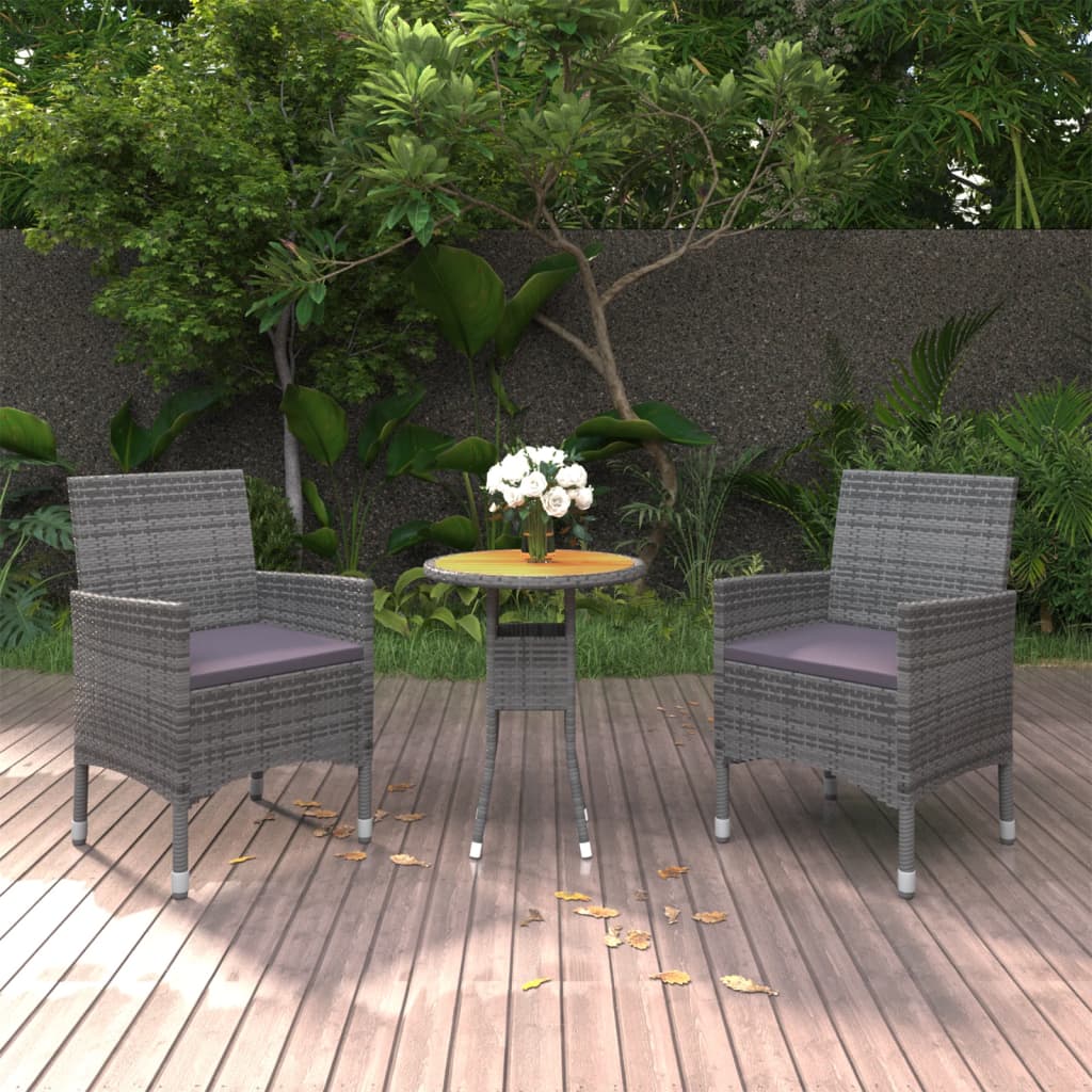 vida XL 3-tlg. Garten-Essgruppe Poly Rattan Grau