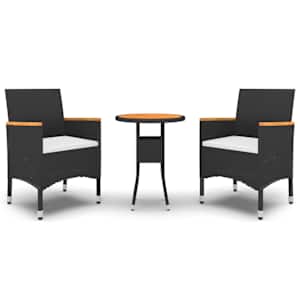 Vrtna jedilna garnitura 3-delna poli ratan črna - slika 2